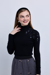 Embellished High Neck Knit Top