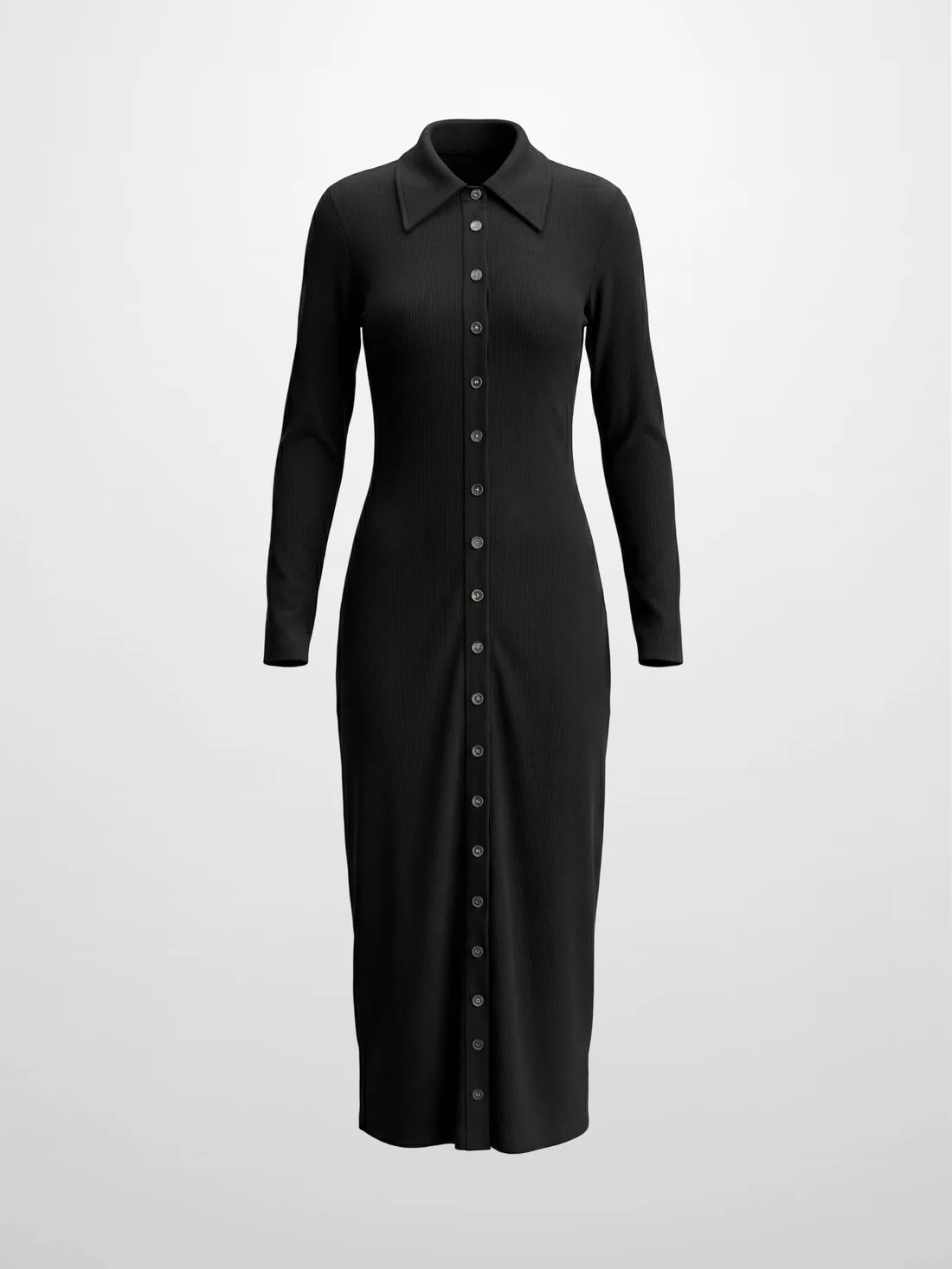 Button Down Ribbed Maxi Dress-Black
