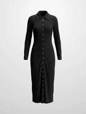 Button Down Ribbed Maxi Dress-Black