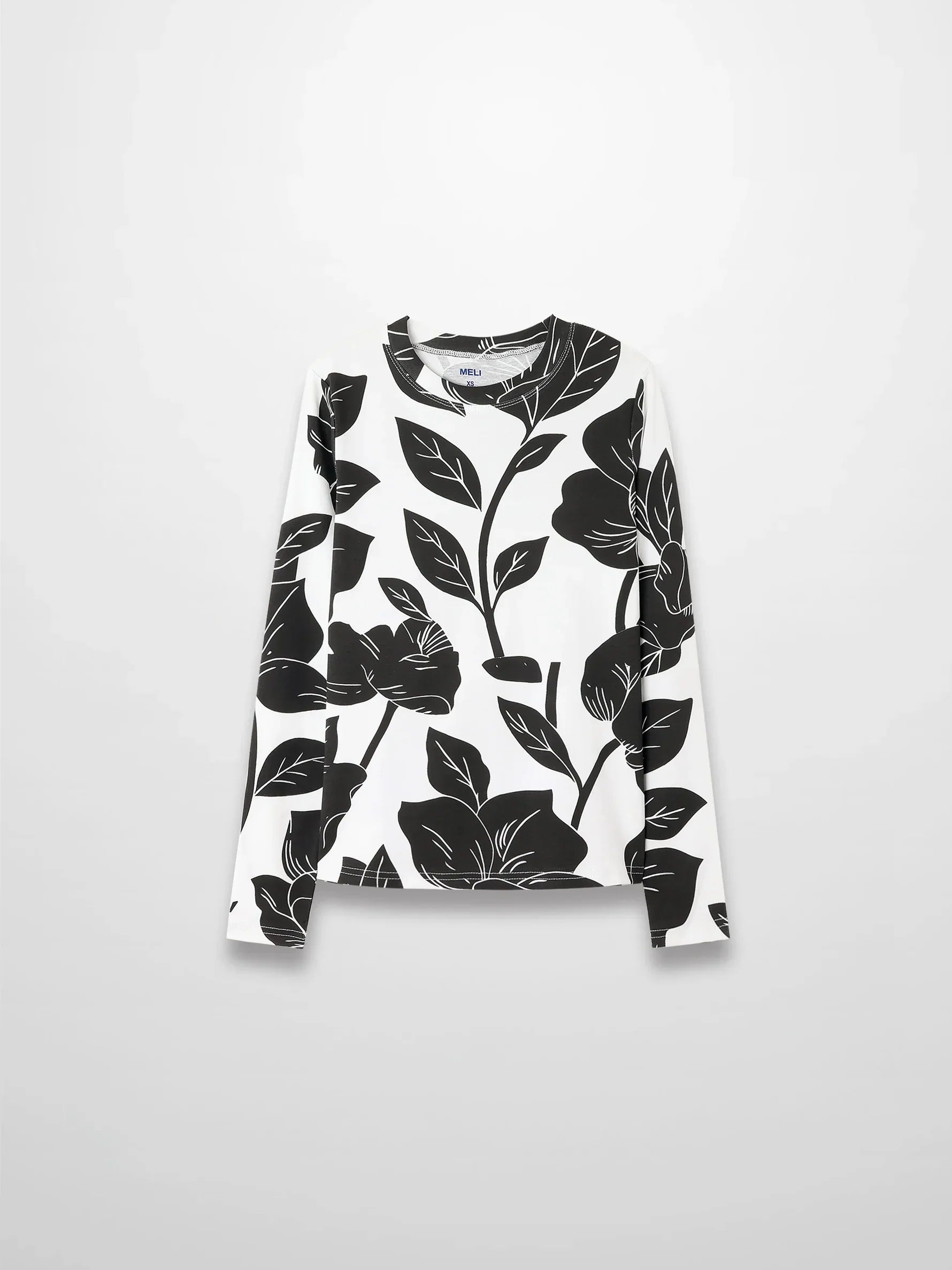 Basic Printed T-shirt-Black/White Floral