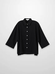 Boxy Dolman Sleeve Crinkle Blouse-Black