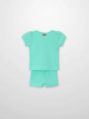 Short Puff Sleeve T-shirt & Shorts Set - Mint Green
