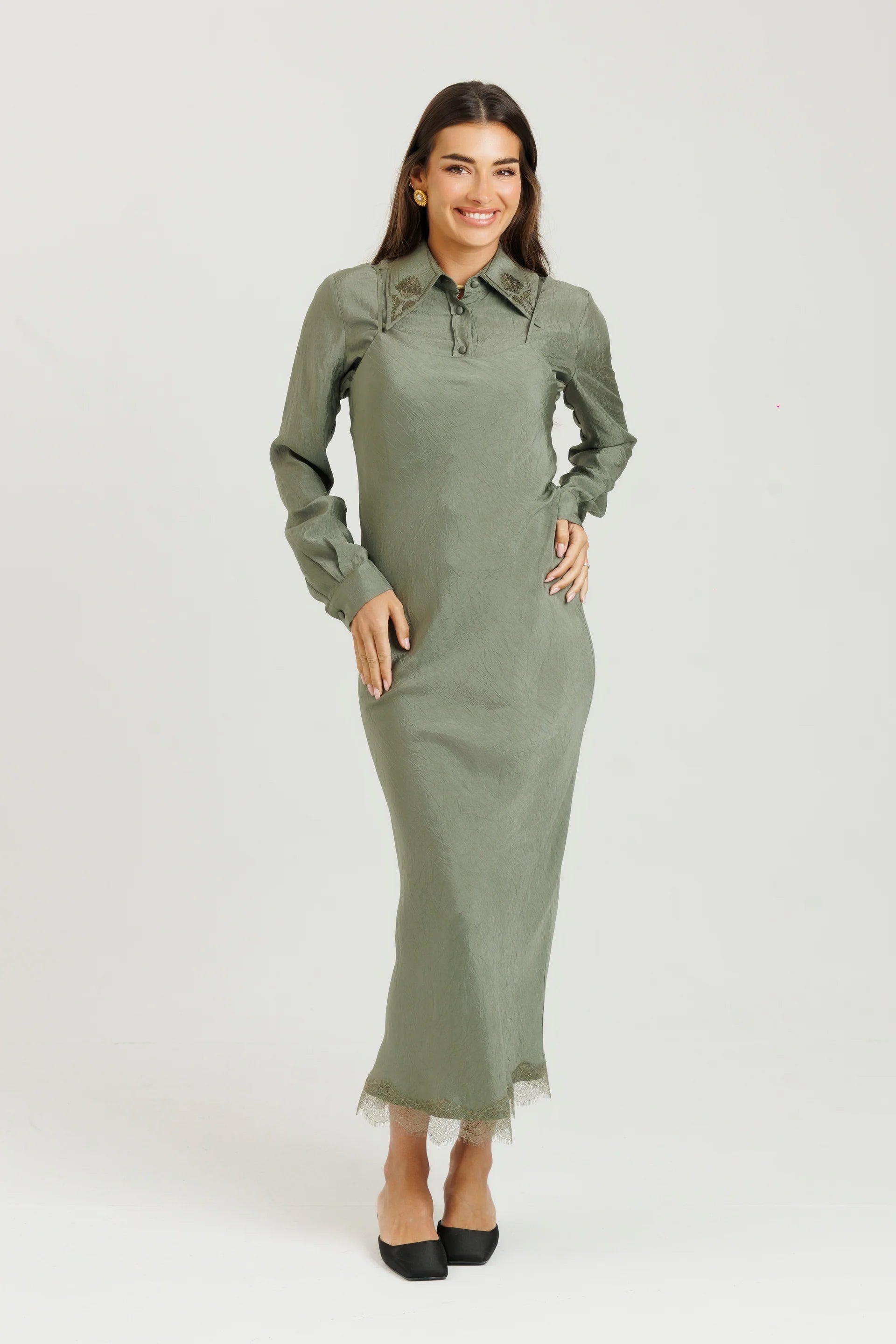 Lace Slip Jumper Sage Green