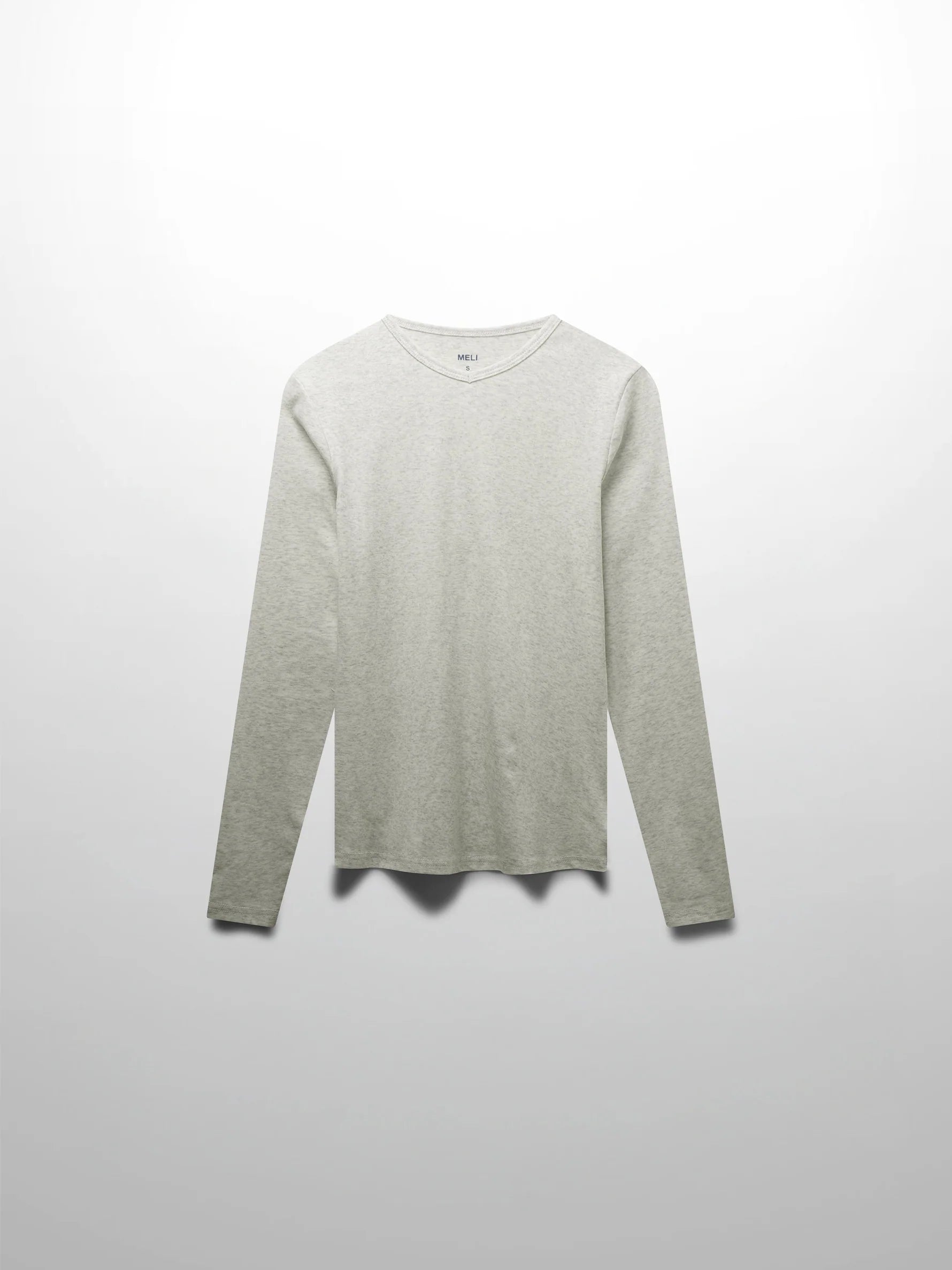 Basic High V Tee Long Sleeve-Heathered Grey