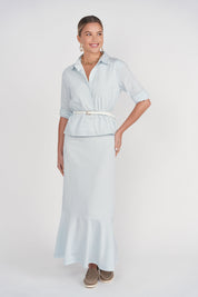 Linda Top- Light Blue Pinstripes