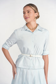 Linda Top- Light Blue Pinstripes