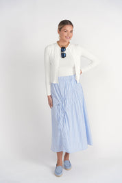 Double Drawstring Maxi Skirt- Blue Pinstripes