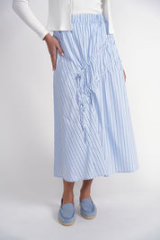 Double Drawstring Maxi Skirt- Blue Pinstripes