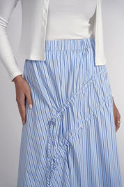 Double Drawstring Maxi Skirt- Blue Pinstripes