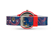 Ovvel Girls Analog Watch for kids – Navy and Red Paisley Design Strap