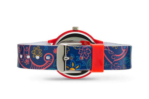 Ovvel Girls Analog Watch for kids – Navy and Red Paisley Design Strap