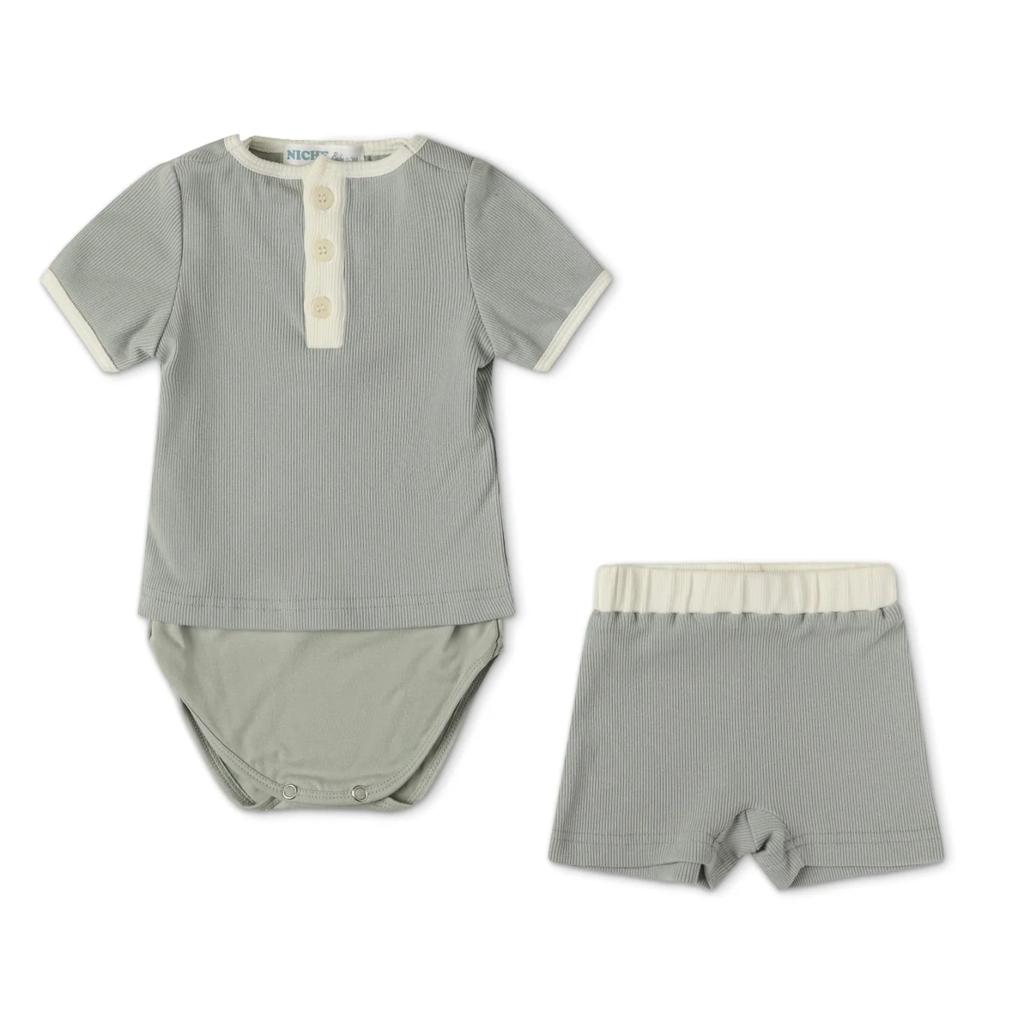 Short Sleeve Color Block Ribbed Set