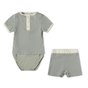 Short Sleeve Color Block Ribbed Set