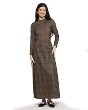 Brown Plaid Mock Neck Top