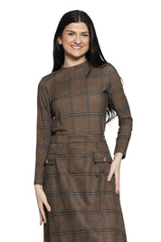 Brown Plaid Mock Neck Top