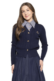 Textured Cardigan with Mock Pinstripe Blouse