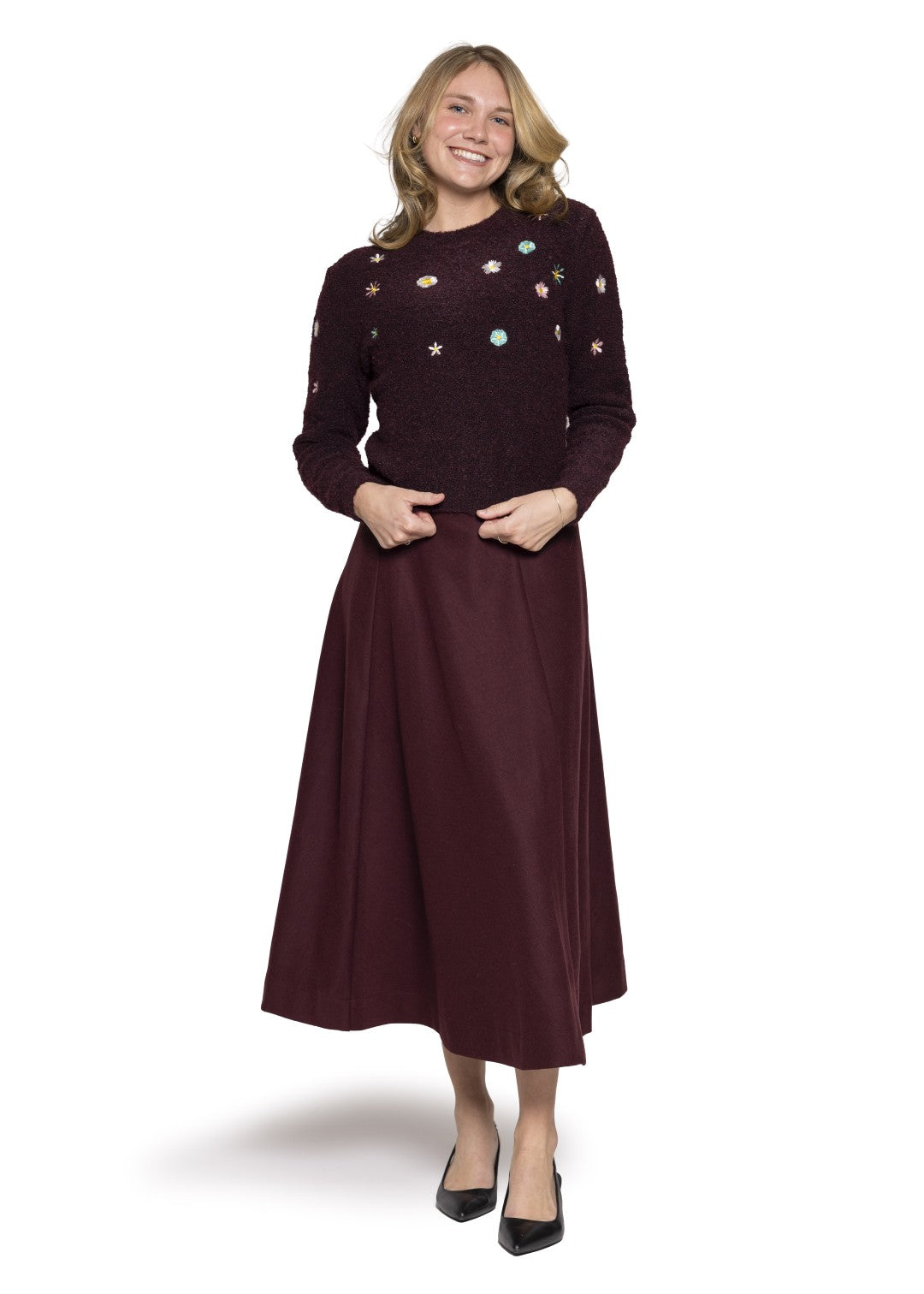 Cozy Sweater with Flower Embroidery
