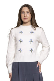 Textured Sweater with Light Blue Flowers