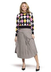 Pink, Mustard and Grey Argyle Black Sweater