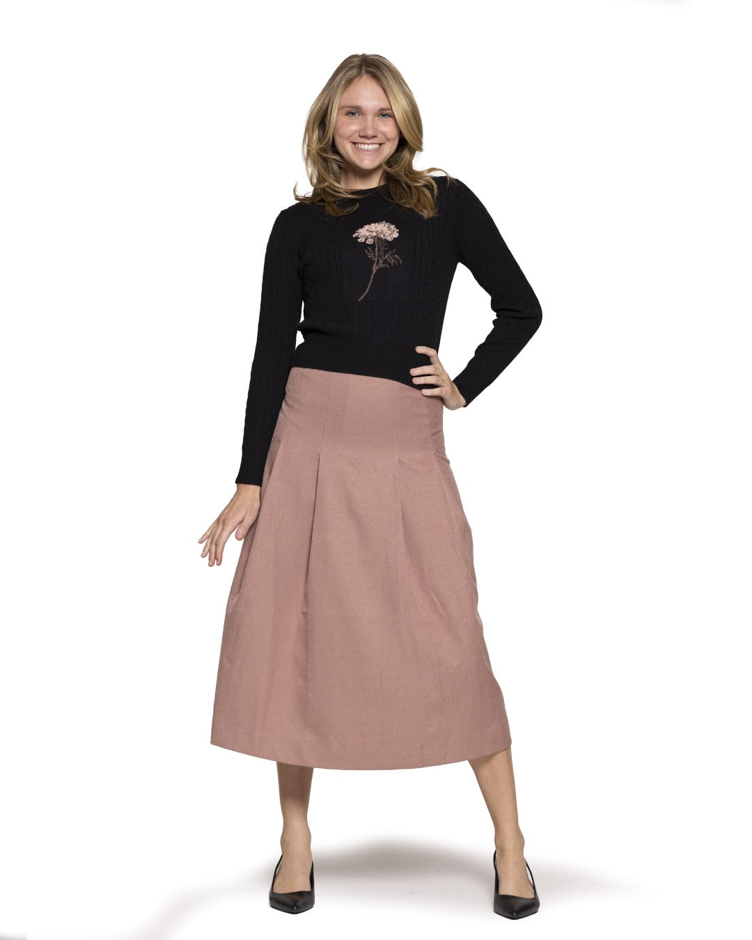 Cable Knit Sweater with Center Flower