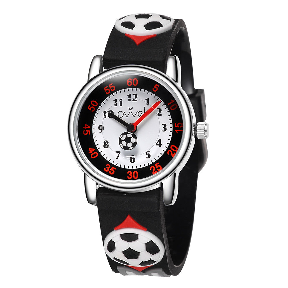 Ovvel Boys Analog Watch for kids with Time Teaching Display - Black Soccer