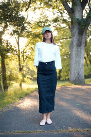 Black Panel Denim Skirt
