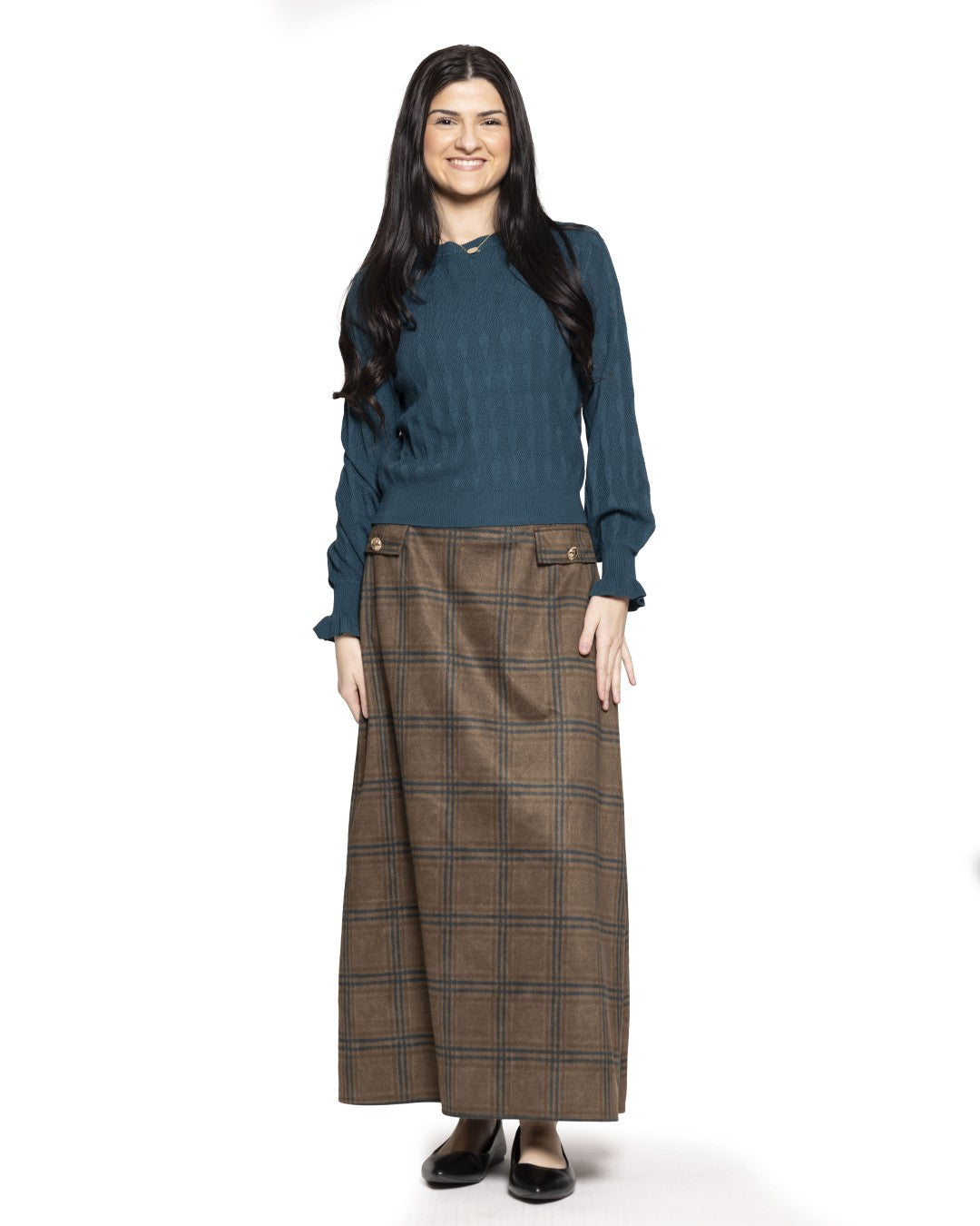 Aline Suede Plaid Skirt with Mock Pockets