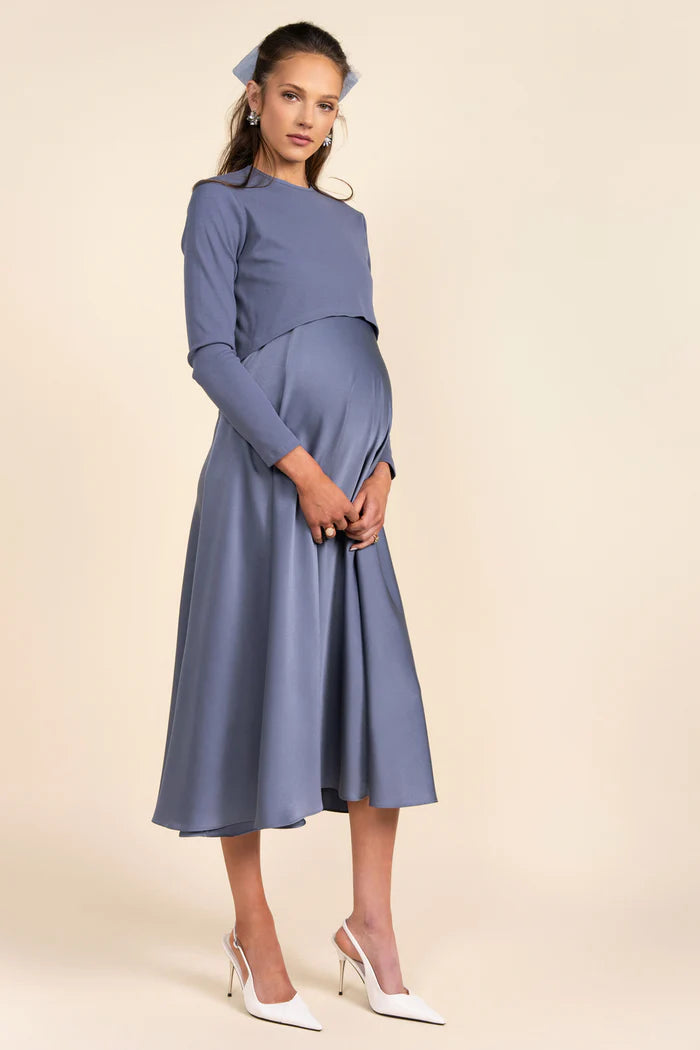 Sahara Maternity Dress in Steel Blue