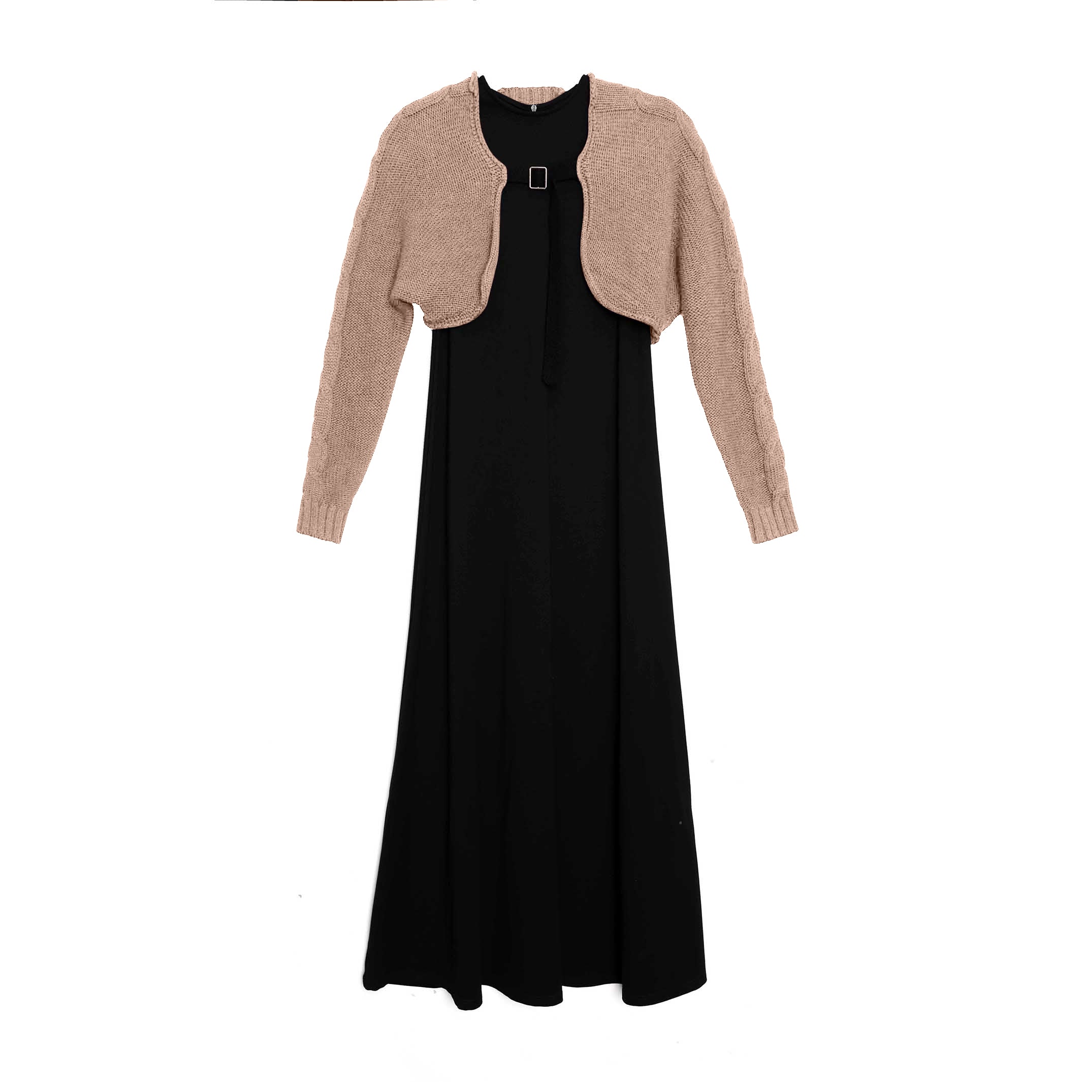 Teen Taupe Knit Buckle Cardi Maxi