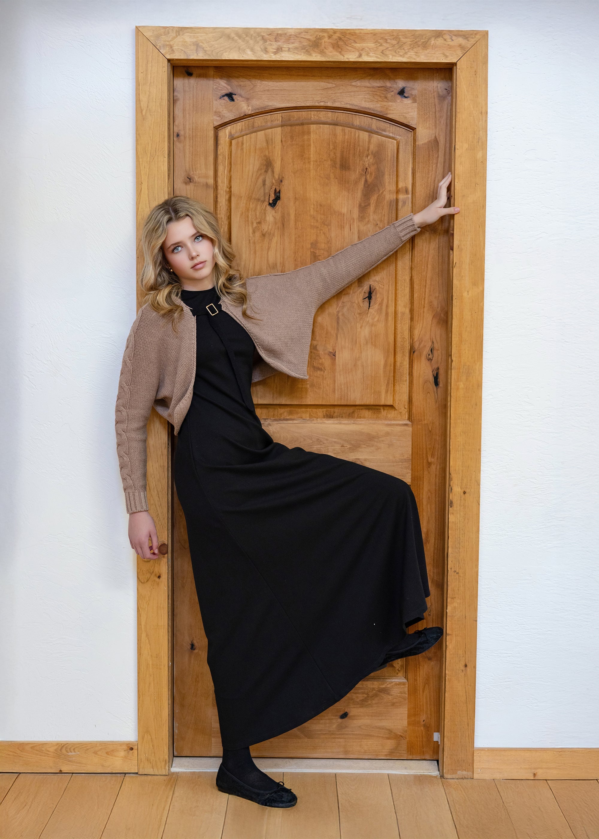 Teen Taupe Knit Buckle Cardi Maxi