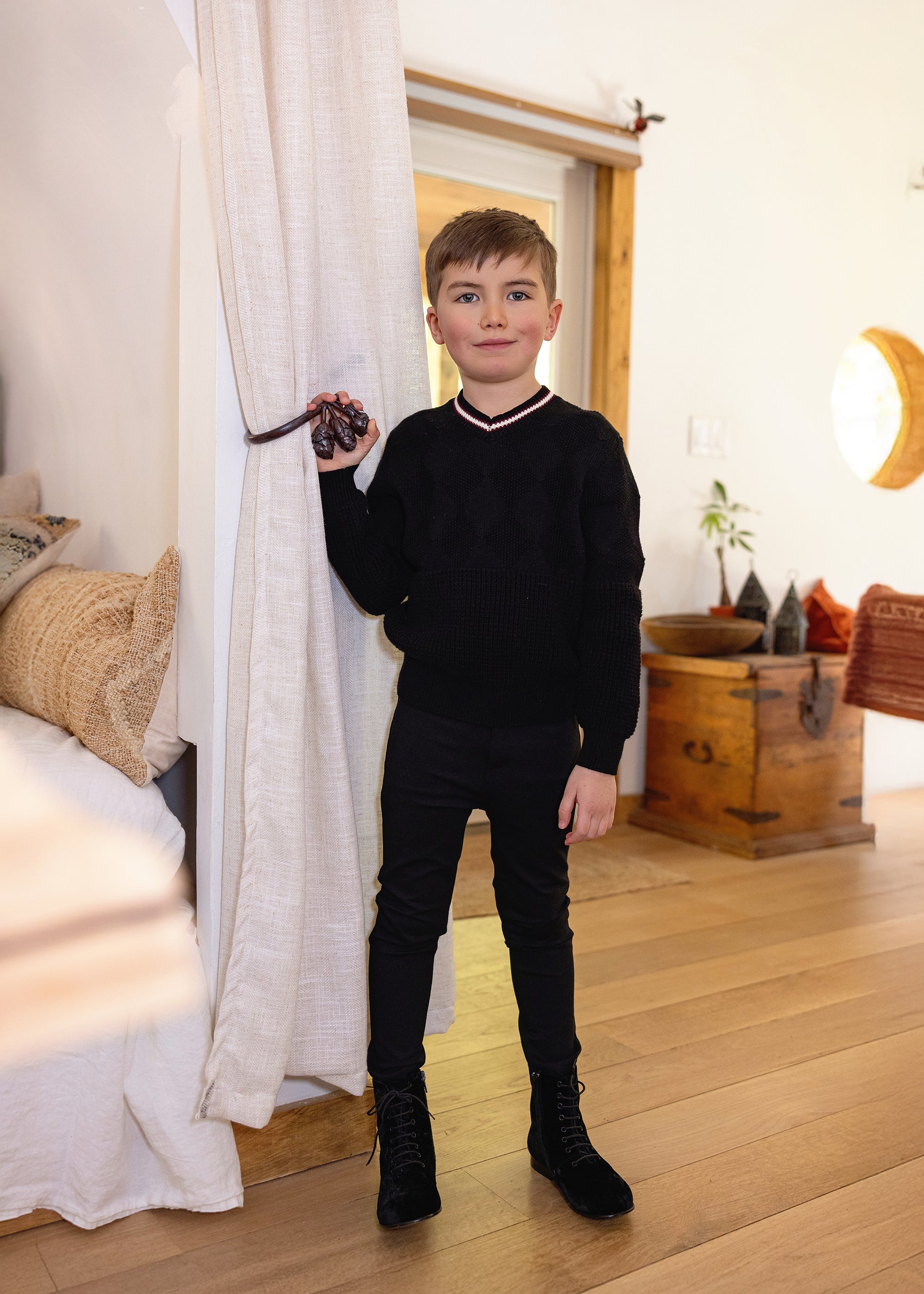 Boys Textured Argyle Knit Sweater