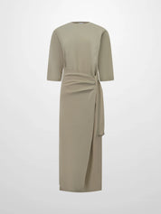 Side Tie T-Shirt Dress-Fawn