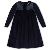 Leather Trim Navy Corduroy Dress & Logo Sweater