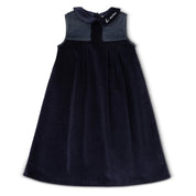 Leather Trim Navy Corduroy Dress & Logo Sweater
