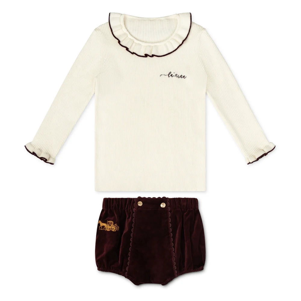 Burgundy Velvet Classic Logo Bloomer & Logo Sweater