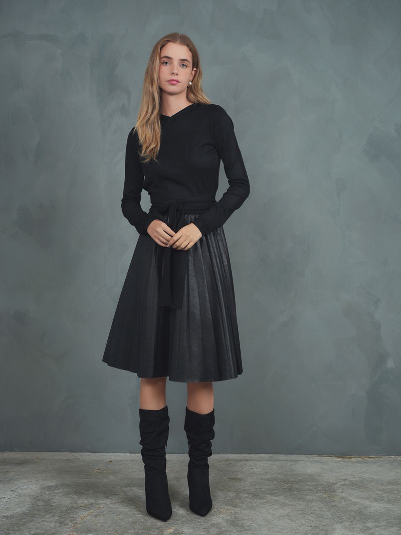 Pleated Leather Skirt