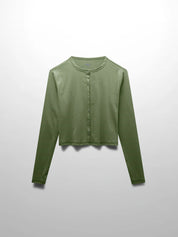 Basic T-Shirt Cropped Cardigan-Olive