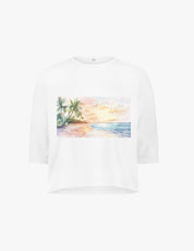 3/4 Sleeve Cotton Graphic Tee- Watercolor Beach