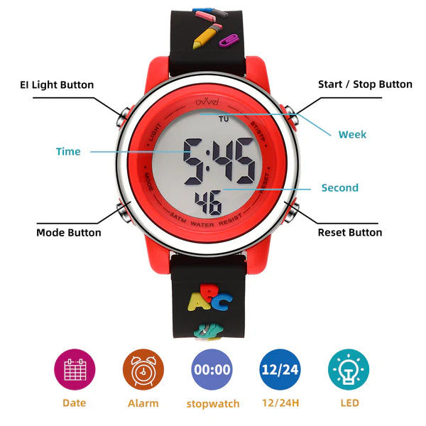 Ovvel Girls Digital Wristwatch with Many Features -  School Supplies