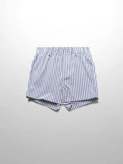 Striped Cotton Shorts- Blue