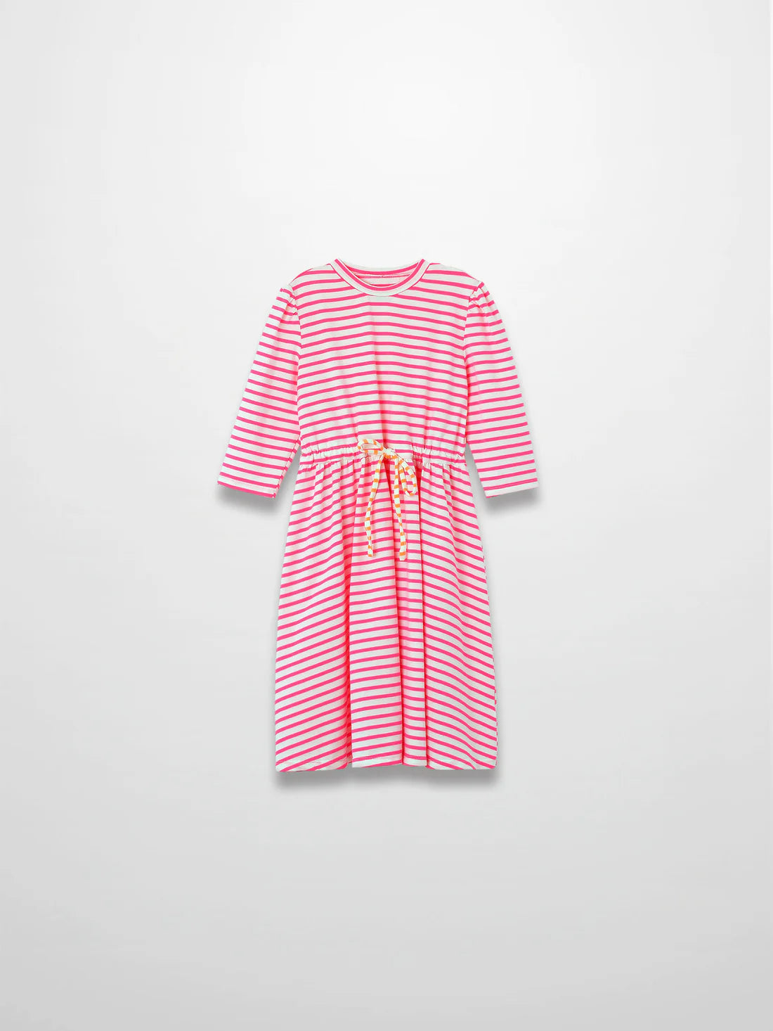 Neon Pink Striped Dress - 3/4 Sleeve