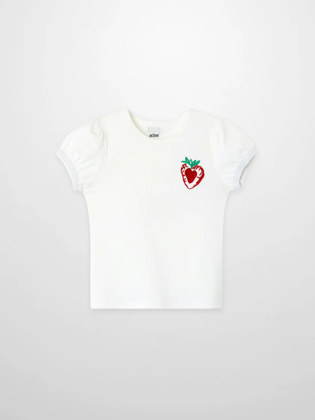 Embroidered Strawberry Short Puff Sleeve T-shirt