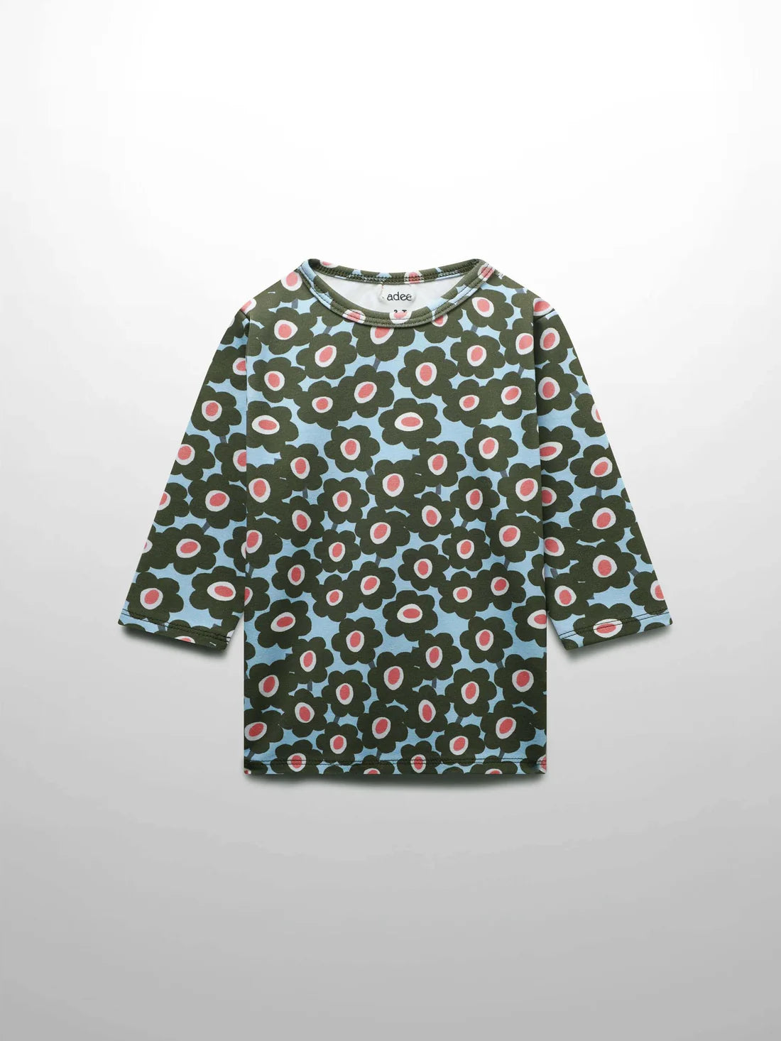Green Flower Print Fitted 3/4 Sleeve Shirt