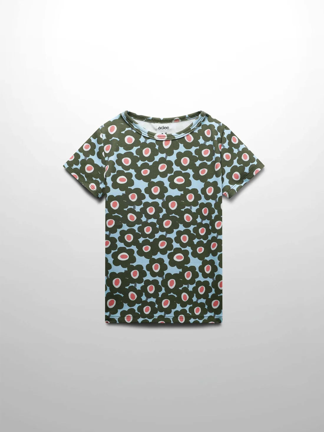 Green Flower Print Fitted Short Sleeve Shirt