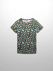 Green Flower Print Fitted Short Sleeve Shirt