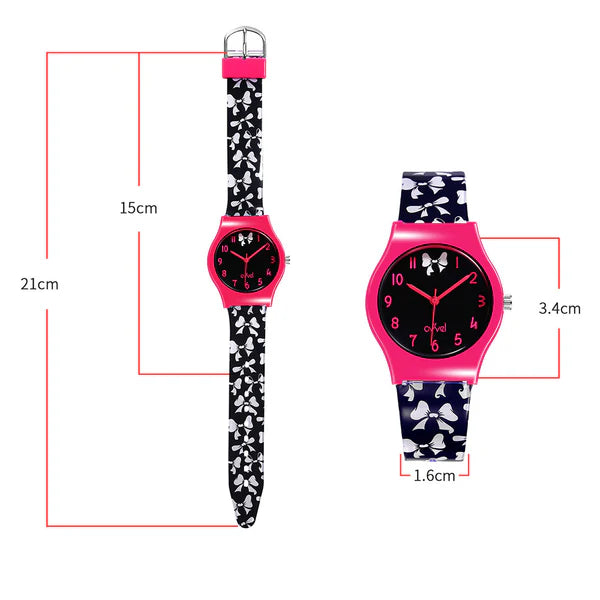 Ovvel Girls Analog Watch for kids – Black & White Bows