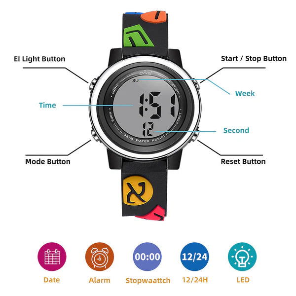 Ovvel Boys Digital Wristwatch with Many Features - Aleph Beis