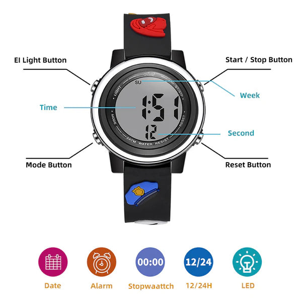 Ovvel Boys Digital Wristwatch with Many Features - Occupation Hats