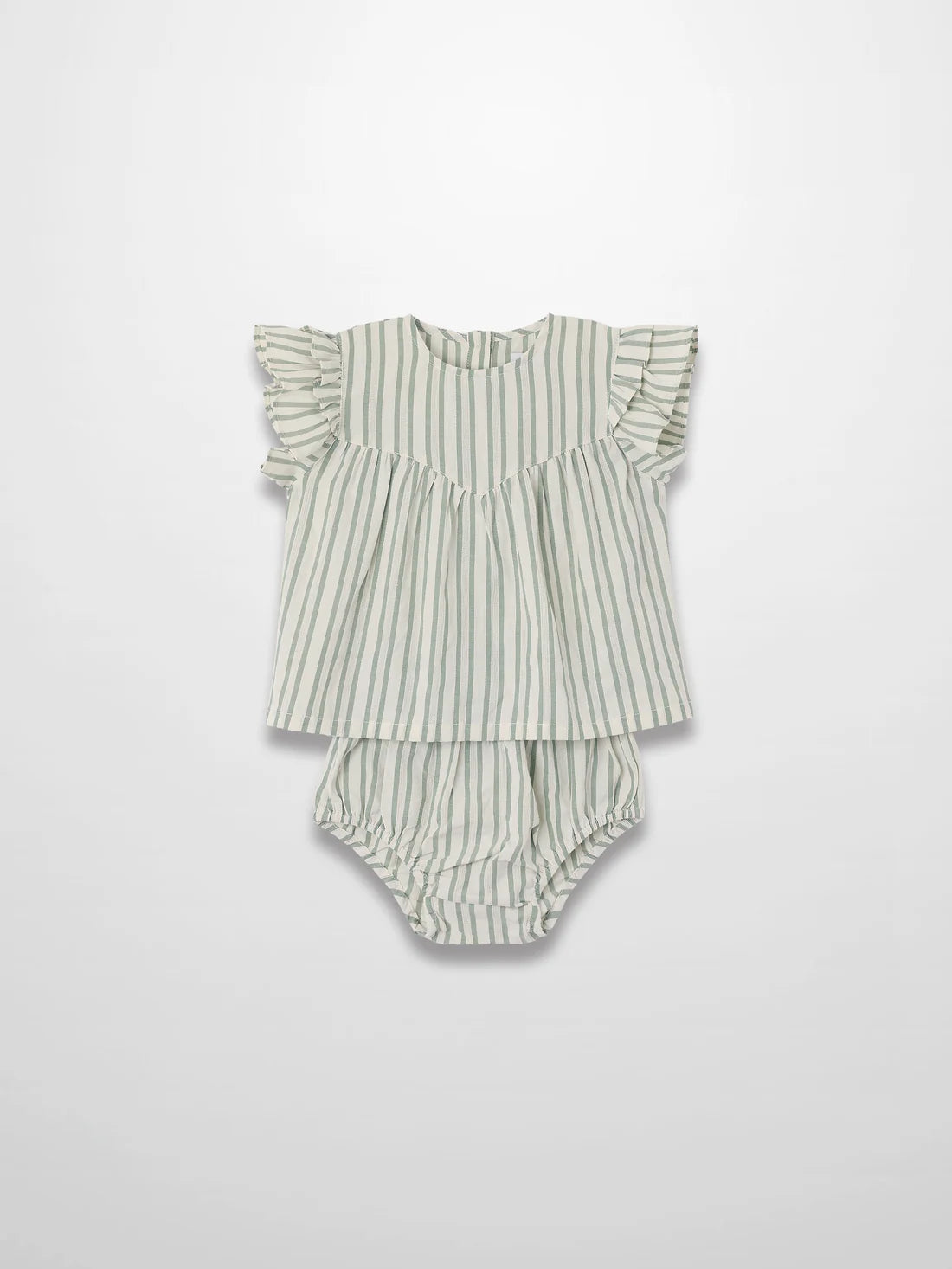 Green Striped Ruffled Shirt & Bloomers Set