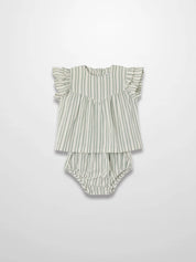 Green Striped Ruffled Shirt & Bloomers Set